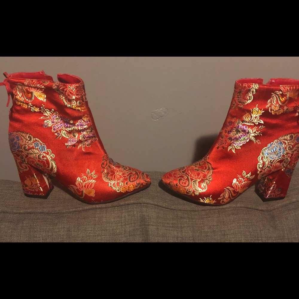 Red Tapestry Bootie